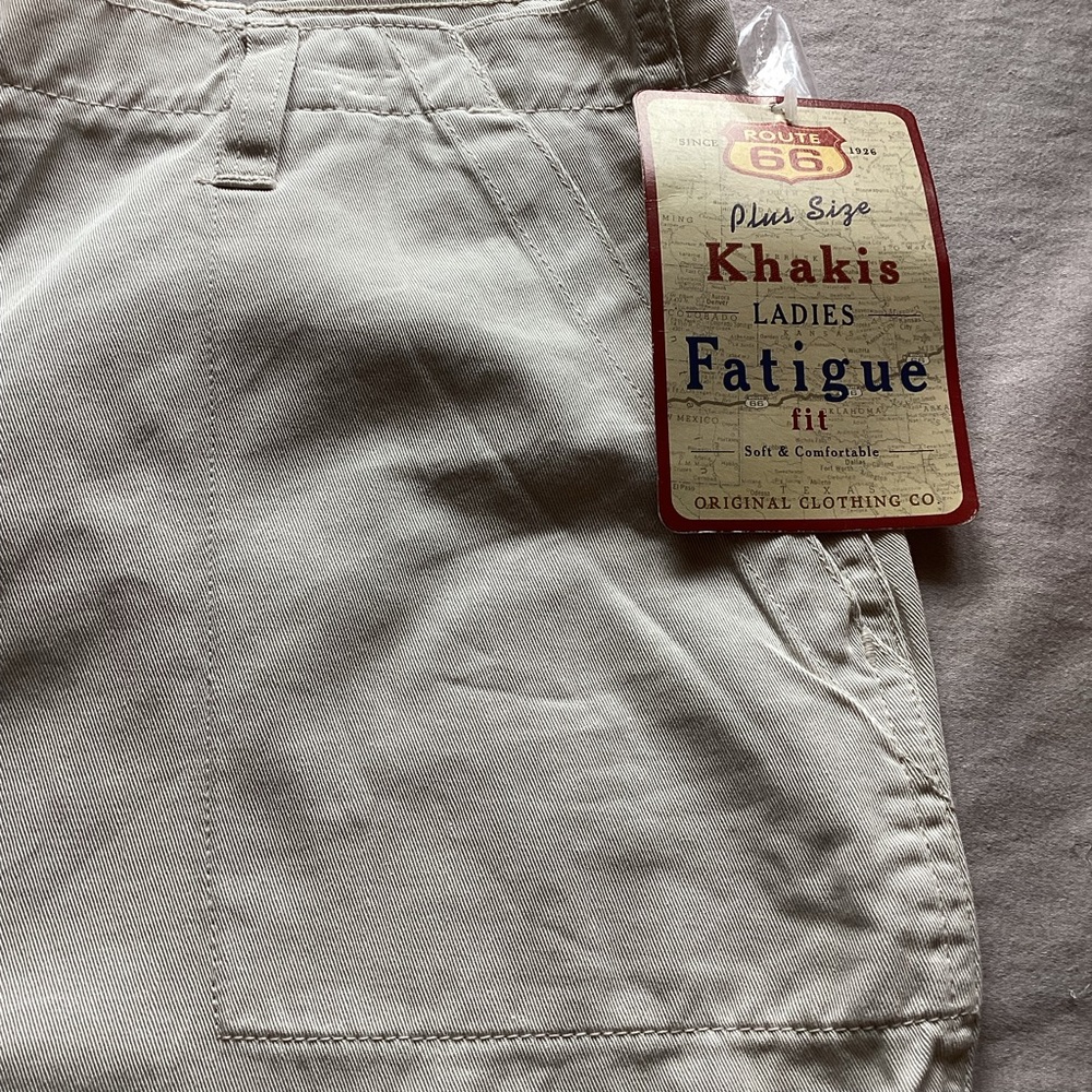 100% Cotton Y2K Route 66 Khaki Pants Cargo Pocket Fatigue Fit Wide Leg Size 18